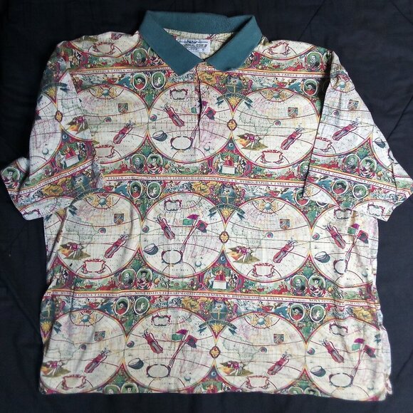 Vintage Natural Issue World Map Geography Golf Company Polo Shirt - Picture 3 of 6